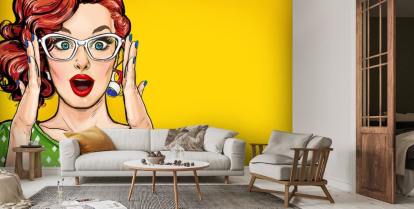 Surprised Pop Art woman in hipster glasses. Advertising poster or party  invitation with sexy club girl with open mouth in comic style. | Wallsauce  US