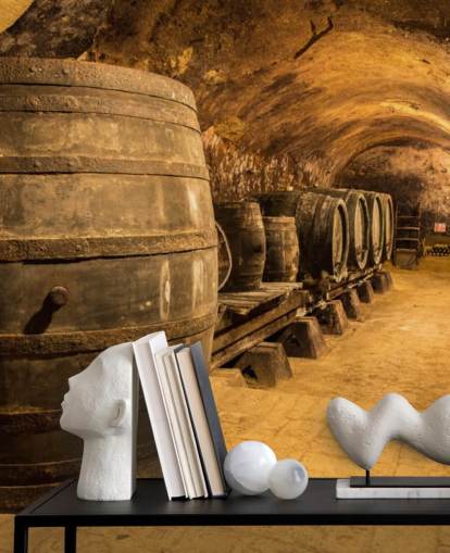 brown 3d wine cellar wallpaper mural called Old Wooden Barrels in the Wine Cellar for kitchens brown 3d wine cellar wallpaper mural called Old Wooden Barrels in the Wine Cellar for kitchens