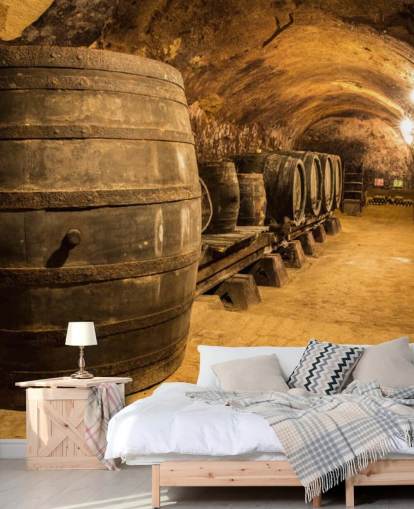 brown 3d wine cellar wallpaper mural called Old Wooden Barrels in the Wine Cellar for kitchens brown 3d wine cellar wallpaper mural called Old Wooden Barrels in the Wine Cellar for kitchens