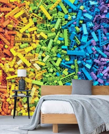 rainbow selection of colourful toy bricks wallpaper