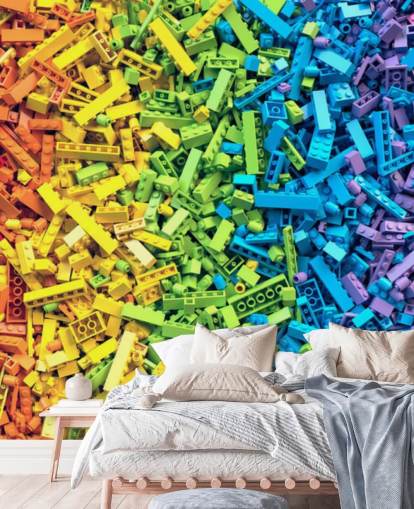 rainbow selection of colourful toy bricks wallpaper