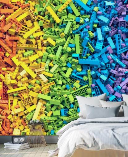 rainbow selection of colourful toy bricks wallpaper