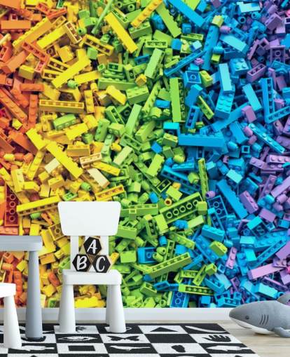 regenboog selectie van kleurrijk speelgoedbakstenen behang