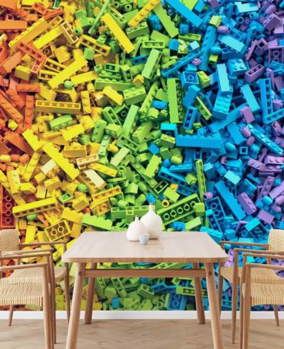 rainbow selection of colourful toy bricks wallpaper