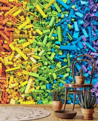 seleção de arco-íris de tijolos de brinquedo coloridos papel de parede
