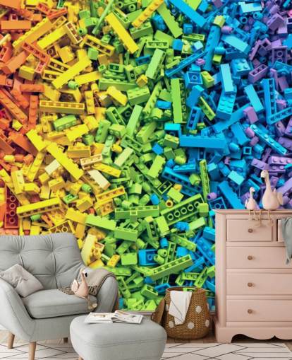 rainbow selection of colourful toy bricks wallpaper