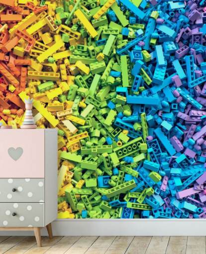rainbow selection of colourful toy bricks wallpaper