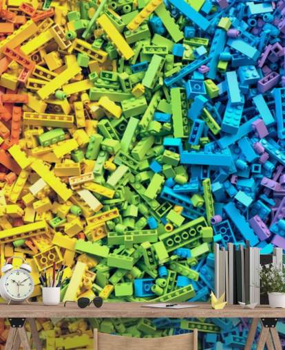 rainbow selection of colourful toy bricks wallpaper