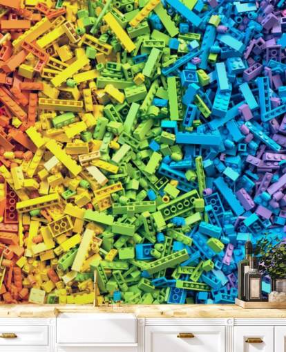 regenboog selectie van kleurrijk speelgoedbakstenen behang