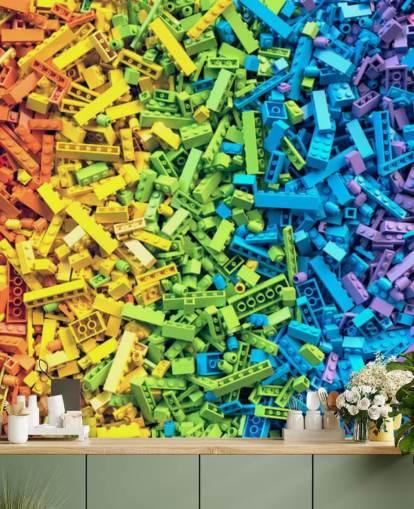 Regenbogen Auswahl an bunten Spielzeug Bricks Tapete