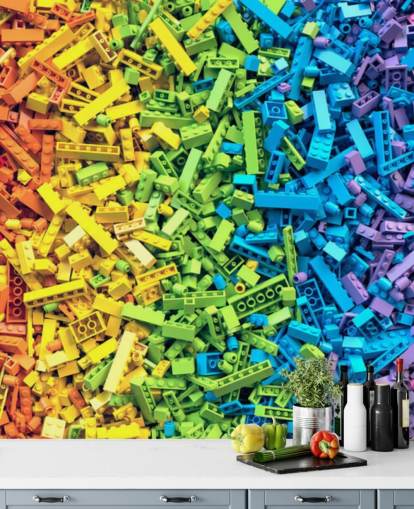 rainbow selection of colourful toy bricks wallpaper