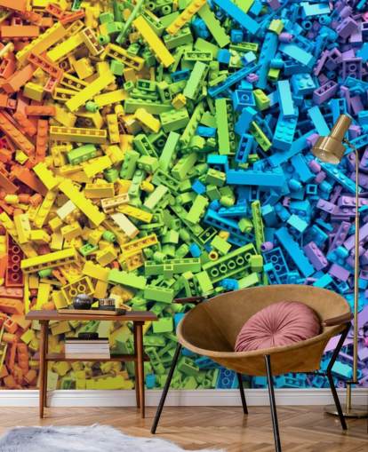 selección de papel pintado de ladrillos de juguete colorido arco iris