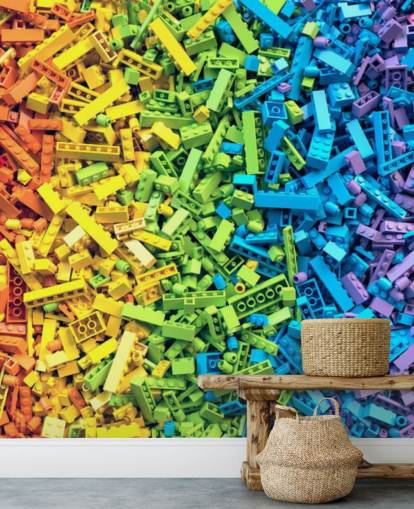 selección de papel pintado de ladrillos de juguete colorido arco iris