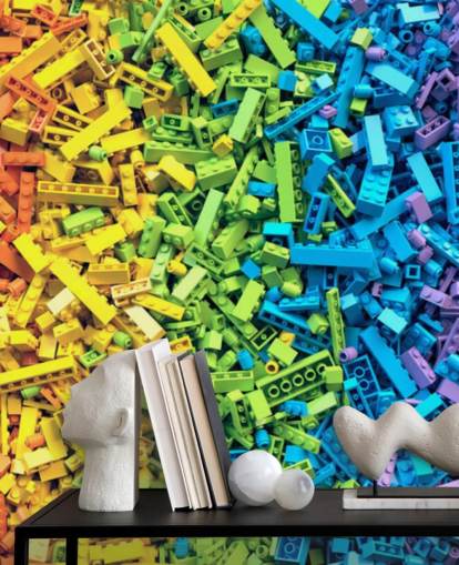 selección de papel pintado de ladrillos de juguete colorido arco iris