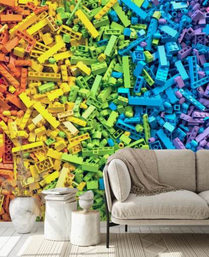 rainbow selection of colourful toy bricks wallpaper