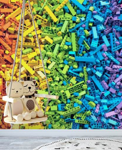 rainbow selection of colourful toy bricks wallpaper