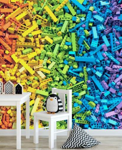 selección de papel pintado de ladrillos de juguete colorido arco iris