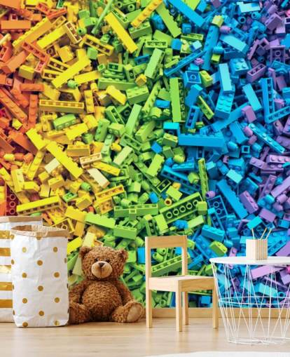 selezione arcobaleno di carta da parati colorata mattoncini giocattolo