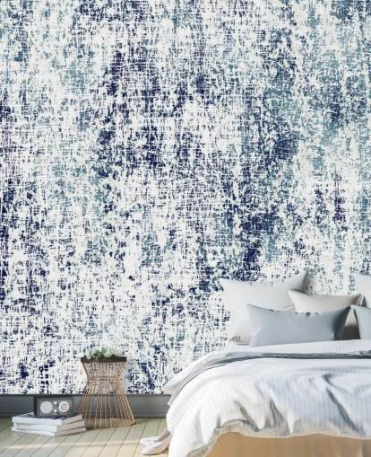 Papel de parede padrão cru azul e branco