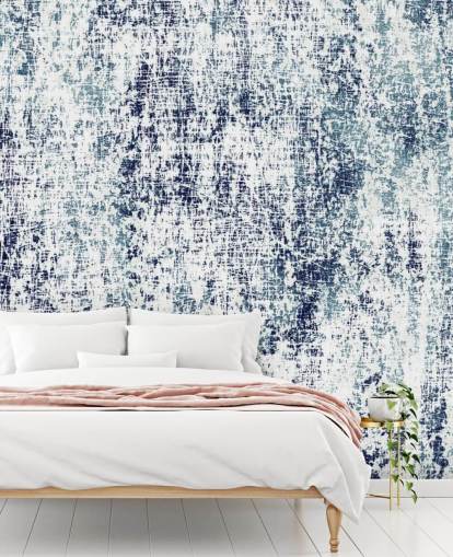 Blauw en wit ruw patroon behang