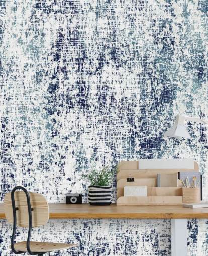 Blauw en wit ruw patroon behang