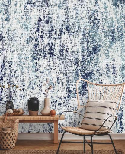 Papel de parede padrão cru azul e branco