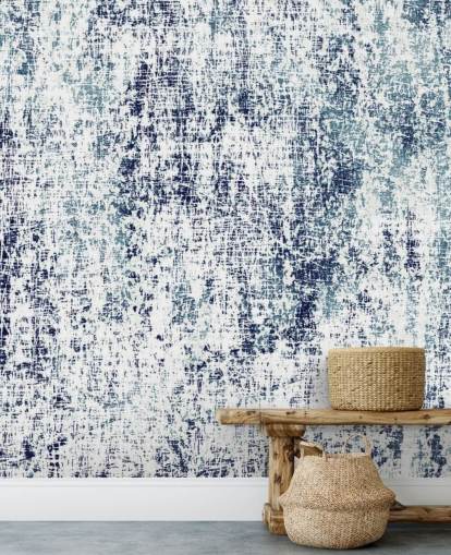 Papel de parede padrão cru azul e branco