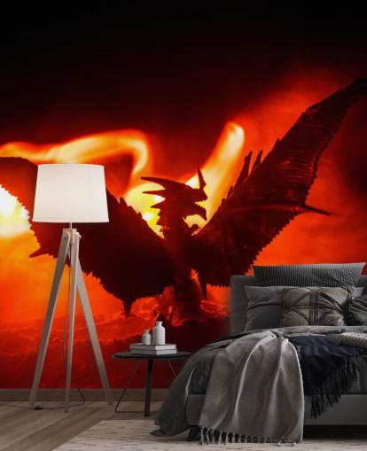 Feuer beleuchtet hinter Drachen-Tapete