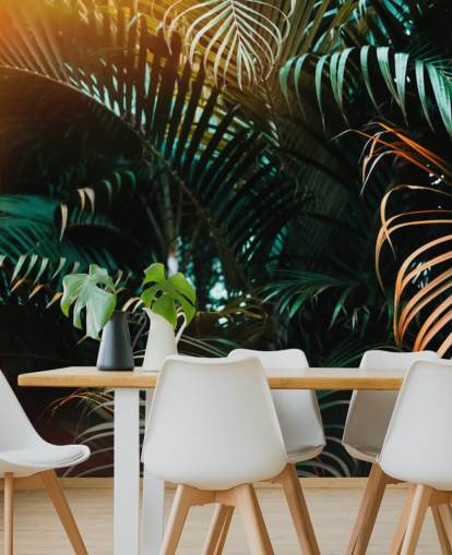 Deep Dark Palm Leaves Mural