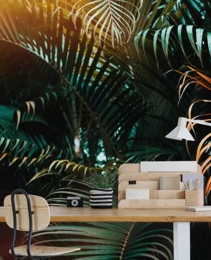 Deep Dark Palm Leaves Mural Deep Dark Palm Leaves Mural