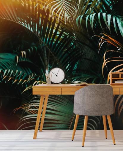 Djupa mörka palmblad väggmålning