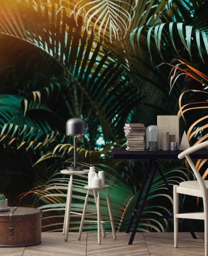 Deep Mørke Palm Leavs Mural