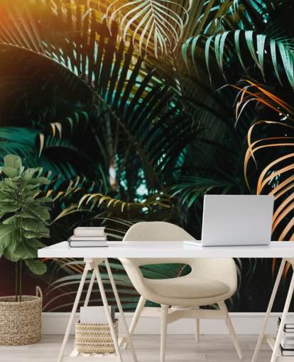 Deep Dark Palm Leaves Mural