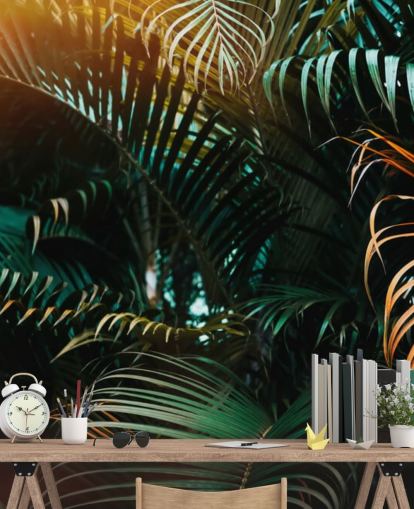 Deep Dark Palm Leaves Mural