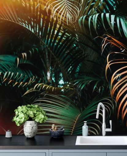 Deep Dark Palm Leaves Mural