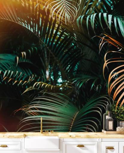 Syvä tumma Palm Lehdet Seinämaalaus