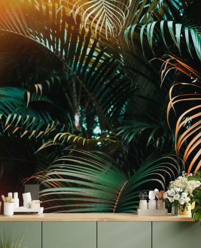 Deep Dark Palm Leaves Mural