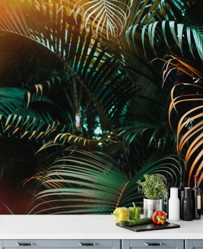 Deep Dark Palm Leaves Mural