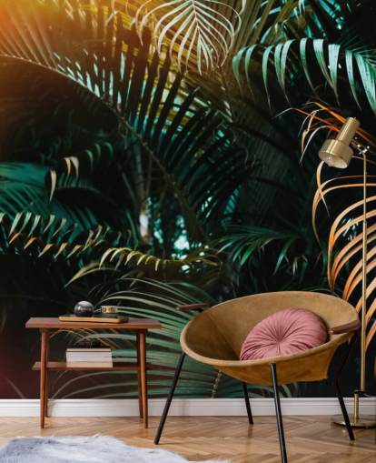 Deep Dark Palm Leaves Mural