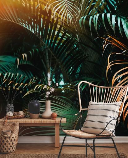 Deep Dark Palm Leaves Mural