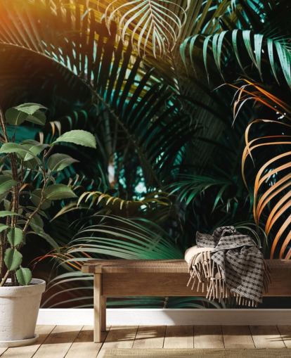 Deep Dark Palm Leaves Mural