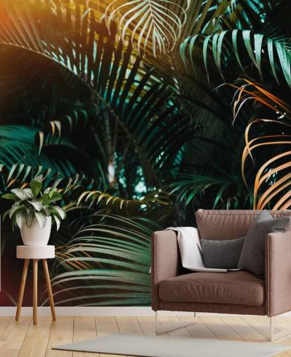 Deep Dark Palm Leaves Mural