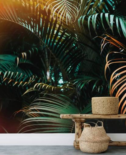 Deep Dark Palm Leaves Mural