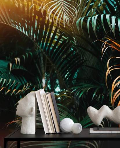 Syvä tumma Palm Lehdet Seinämaalaus