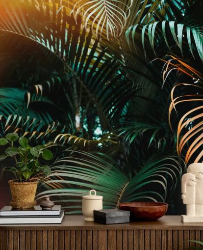 Deep Dark Palm Leaves Mural