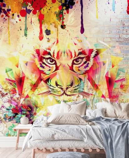 Papel pintado Cara de tigre con graffiti pequeño Papel pintado Cara de tigre con graffiti pequeño