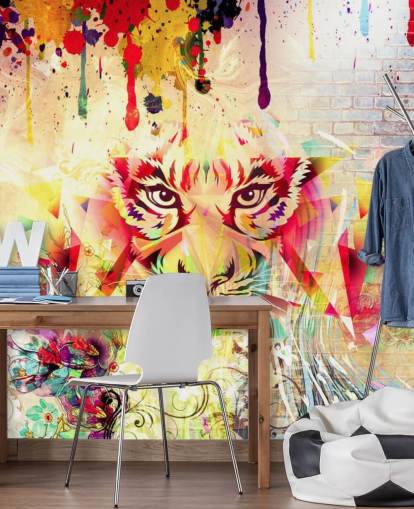 Liten Graffiti Tiger Face Bakgrunn Mural Liten Graffiti Tiger Face Bakgrunn Mural