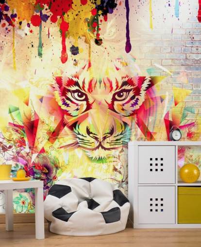 Liten Graffiti Tiger Face Bakgrunn Mural Liten Graffiti Tiger Face Bakgrunn Mural
