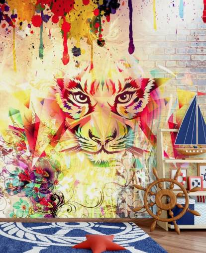 Decorazione murale con piccola faccia di tigre con graffiti