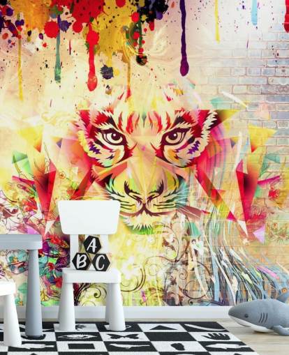 Decorazione murale con piccola faccia di tigre con graffiti